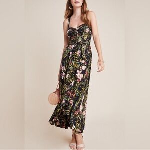 Anthropologie Maeve Sanctuary Gabriella Tropical Floral Black Maxi Dress
